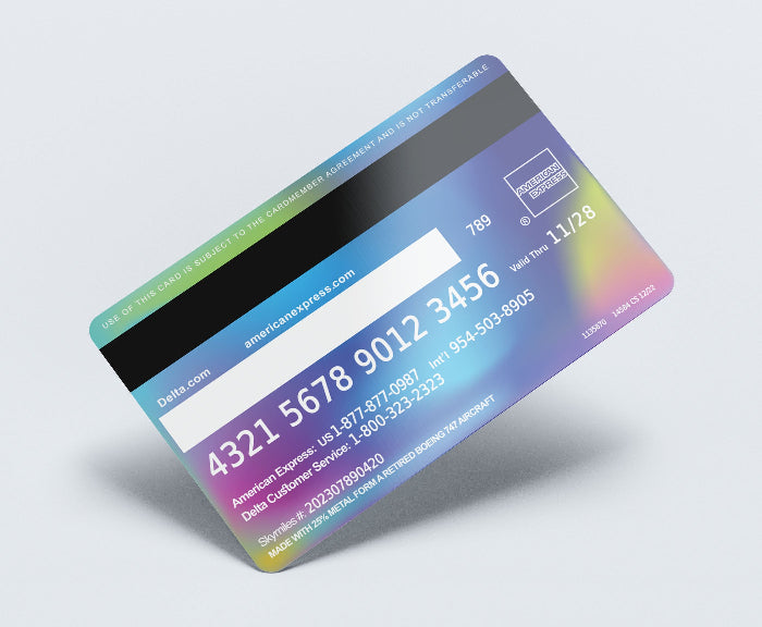 Colorful credit card on a light gray background